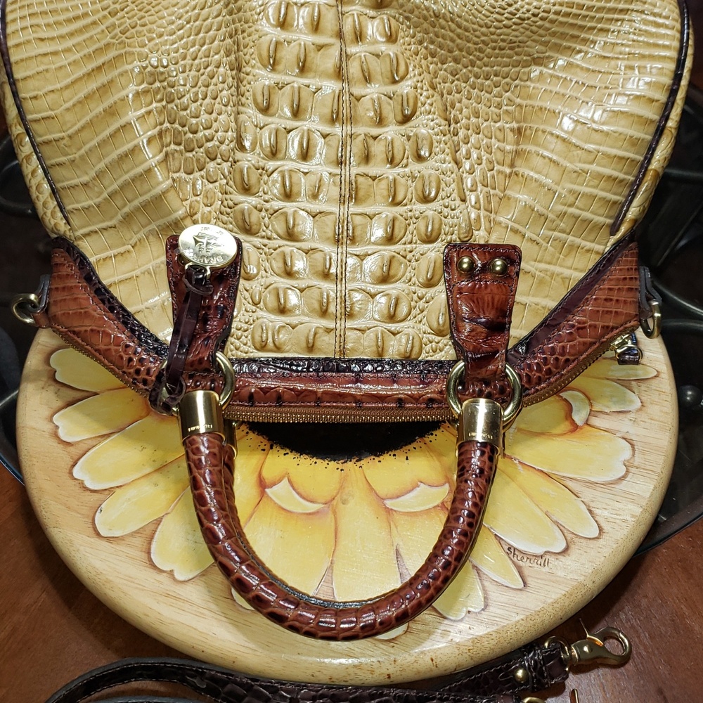 ๐๐ค๐ TRI-COLOR BRAHMIN LISA PRALINE SATCHEL SHOULDER CROC EMBOSSED LEATHER BAG - Picture 8 of 16